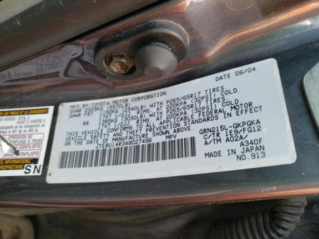 Photo 10 from auction – 2004 TOYOTA 4RUNNER SR with VIN JTEBU14R348027496