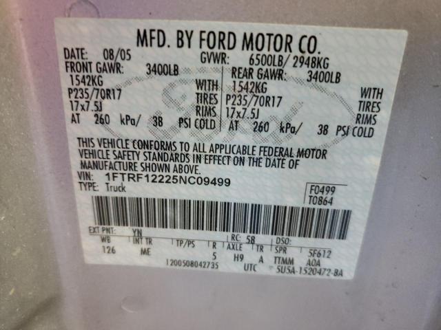 FORD F150 2005 with VIN 1FTRF12225NC09499 - Photo from auction