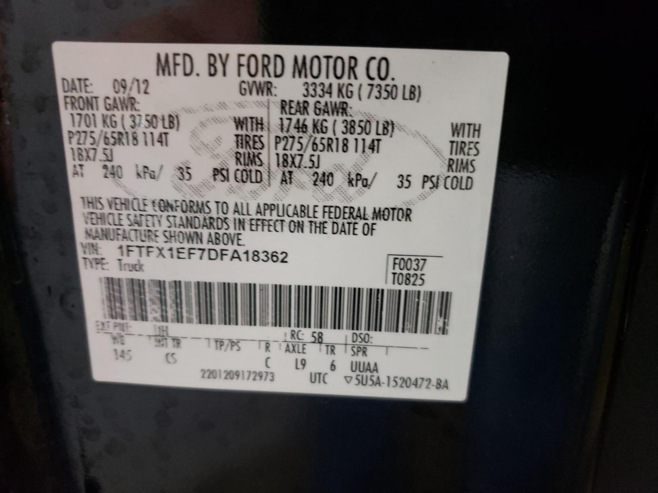Photo 10 from auction – 2013 FORD F150 SUPER with VIN 1FTFX1EF7DFA18362