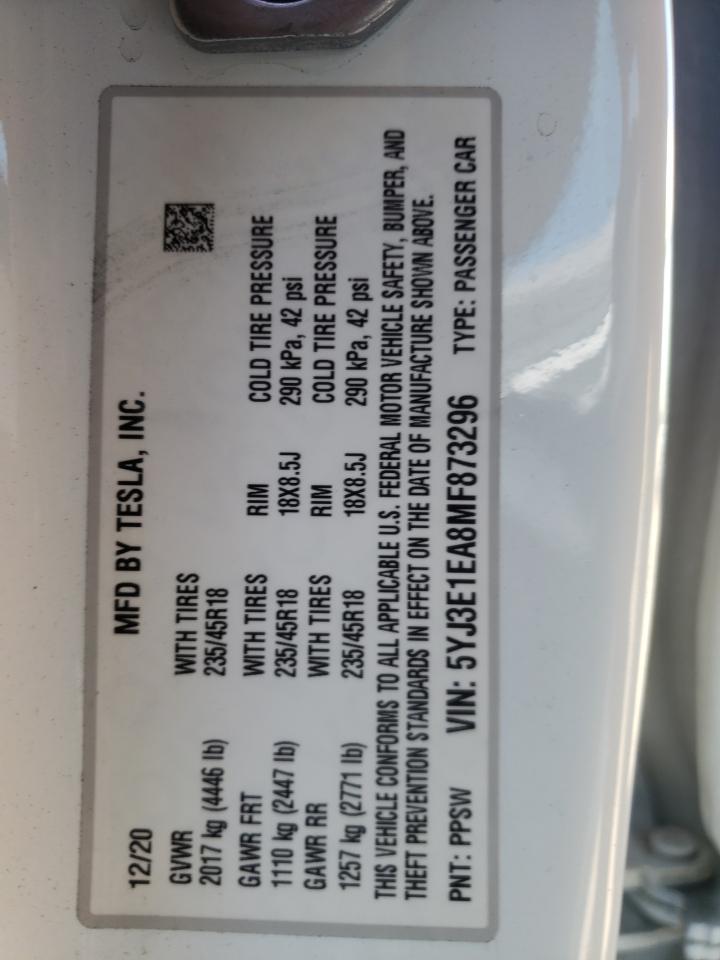 Photo 10 from auction – 2021 TESLA MODEL 3 with VIN 5YJ3E1EA8MF873296