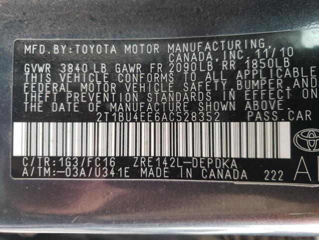 Photo 10 from auction – 2010 TOYOTA COROLLA BA with VIN 2T1BU4EE6AC528352