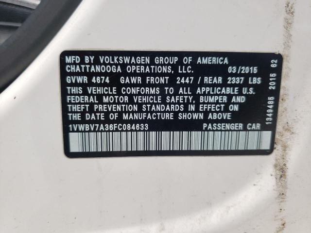 Photo 10 from auction – 2015 VOLKSWAGEN PASSAT SE with VIN 1VWBV7A36FC084633