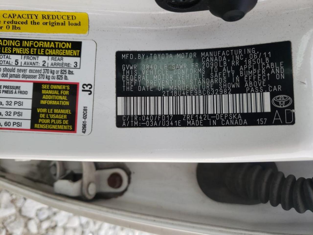 Photo 10 from auction – 2011 TOYOTA COROLLA BA with VIN 2T1BU4EE9BC632982