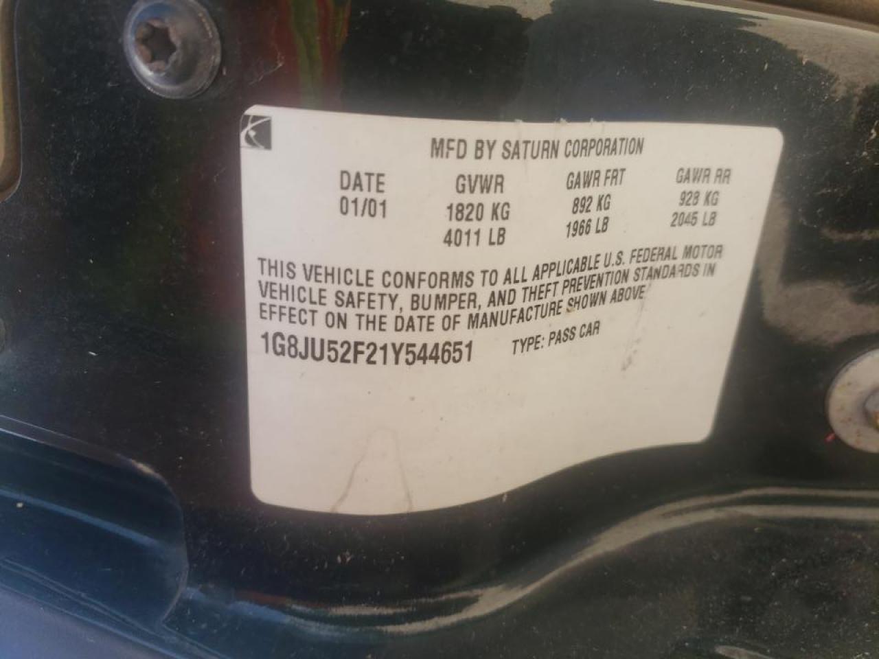Photo 19 from auction – 2001 SATURN L200 with VIN 1G8JU52F21Y544651