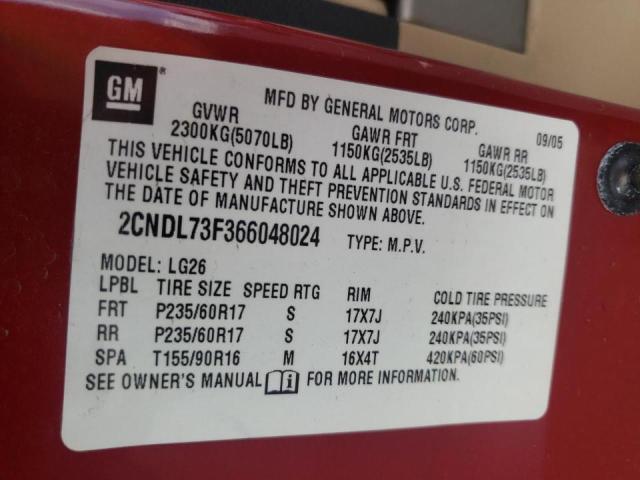 Photo 10 from auction – 2006 CHEVROLET EQUINOX LT with VIN 2CNDL73F366048024