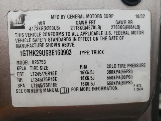 Photo 10 from auction – 2003 GMC SIERRA K25 with VIN 1GTHK29U93E160903