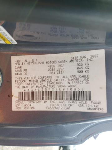 Photo 10 from auction – 2007 MITSUBISHI ECLIPSE SP with VIN 4A3AL25FX7E070958