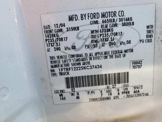 Photo 10 from auction – 2005 FORD F150 with VIN 1FTRF12225KC37434