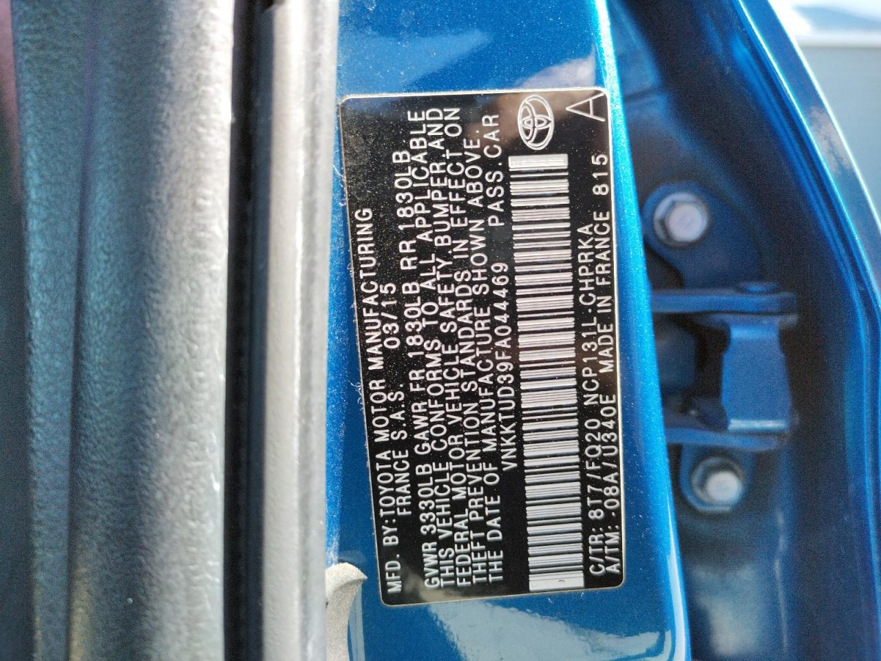 Photo 10 from auction – 2015 TOYOTA YARIS with VIN VNKKTUD39FA044469