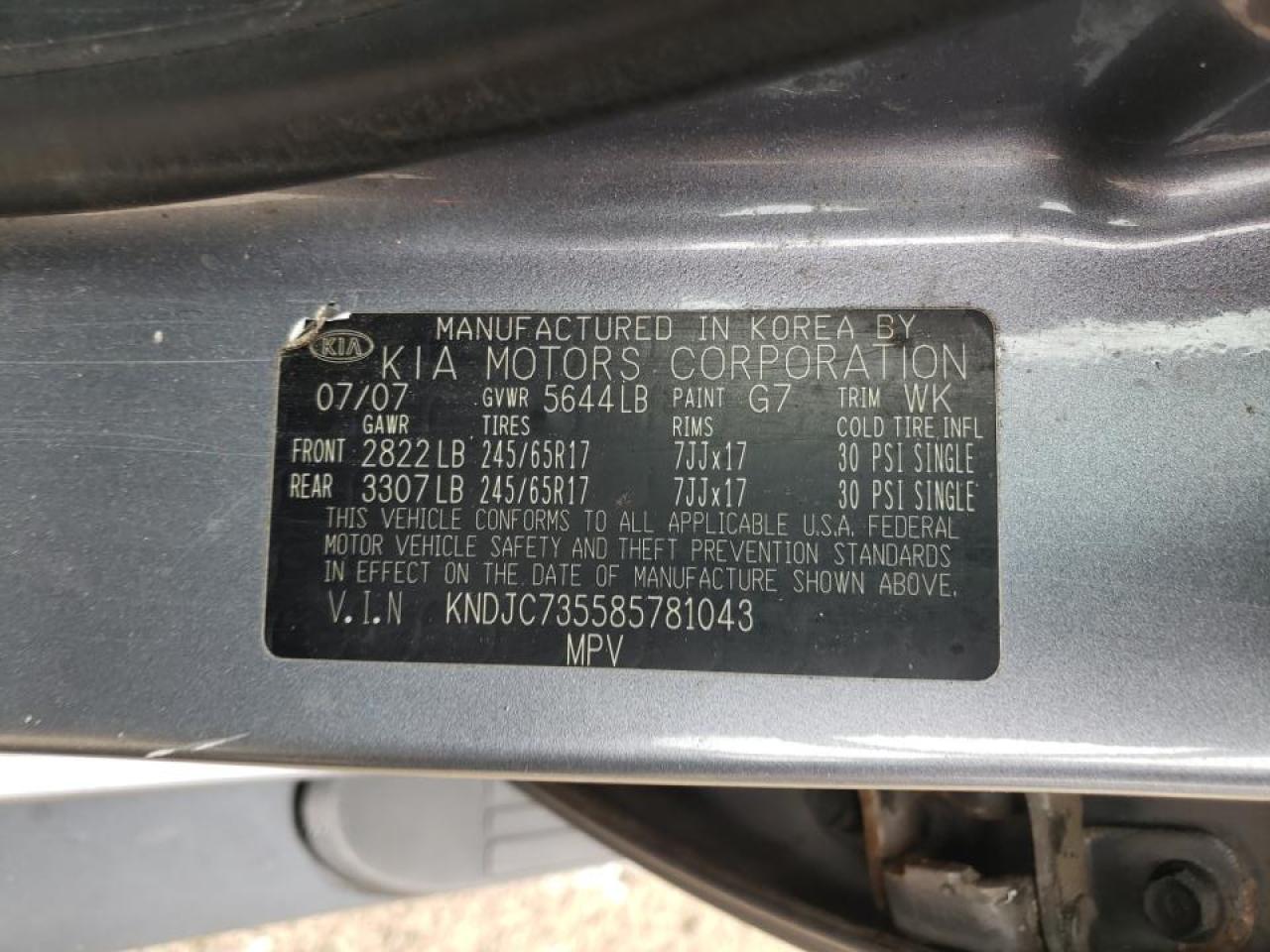Photo 10 from auction – 2008 KIA SORENTO EX with VIN KNDJC735585781043