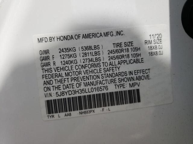 Photo 10 from auction – 2020 ACURA MDX with VIN 5J8YD3H35LL016576