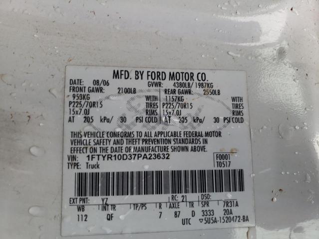 Photo 10 from auction – 2007 FORD RANGER with VIN 1FTYR10D37PA23632