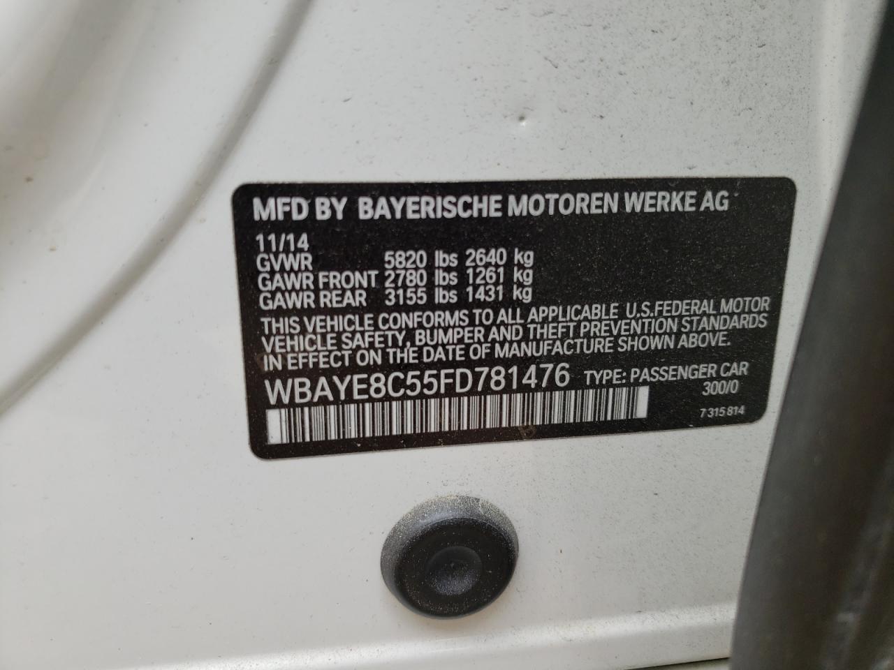 Photo 10 from auction – 2015 BMW 750LI with VIN WBAYE8C55FD781476