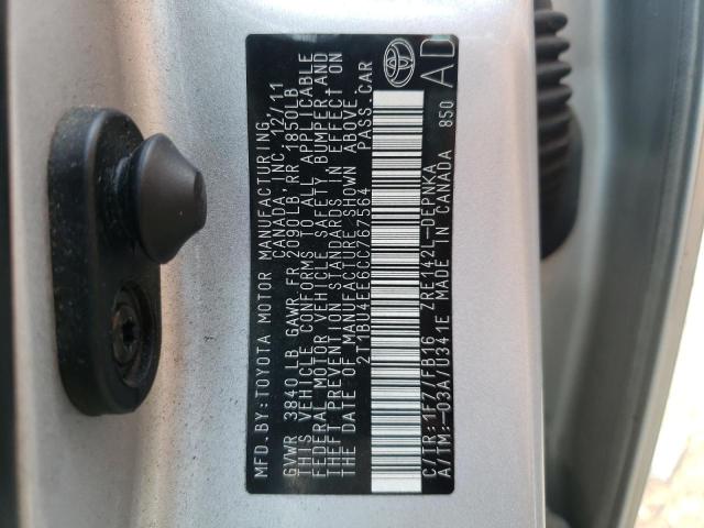 Photo 10 from auction – 2012 TOYOTA COROLLA BA with VIN 2T1BU4EE6CC767564