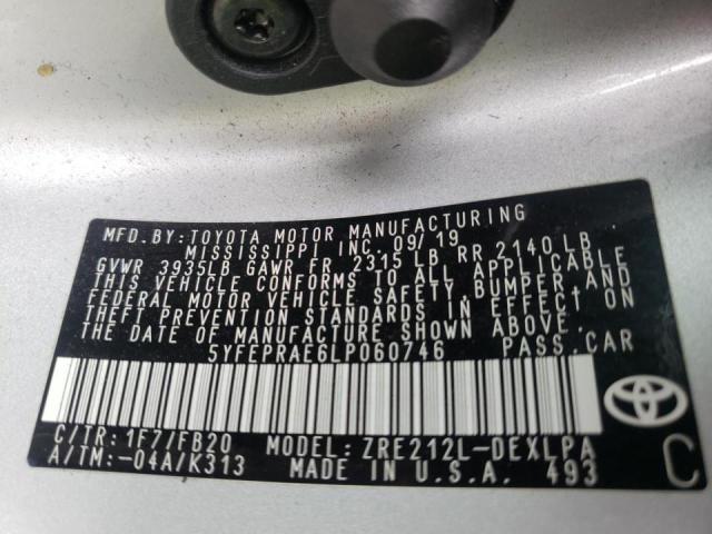 Photo 10 from auction – 2020 TOYOTA COROLLA LE with VIN 5YFEPRAE6LP060746