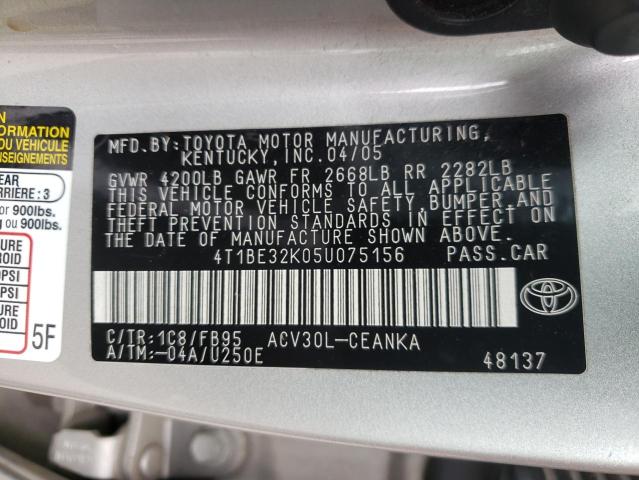 Photo 10 from auction – 2005 TOYOTA CAMRY with VIN 4T1BE32K05U075156