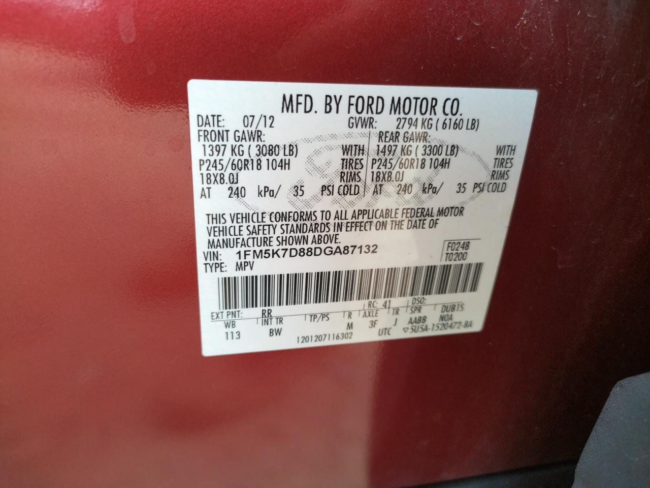 Photo 10 from auction – 2013 FORD EXPLORER X with VIN 1FM5K7D88DGA87132