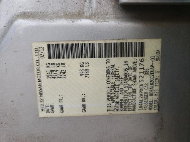 Photo 10 from auction – 2012 NISSAN ALTIMA BAS with VIN 1N4AL2APXCN521176