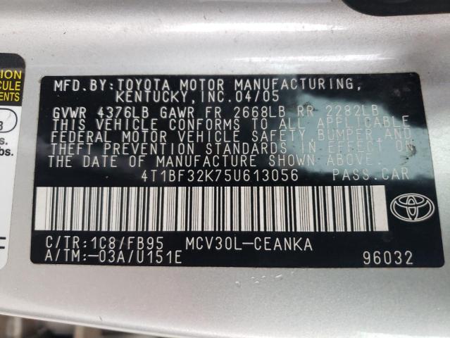 Photo 10 from auction – 2005 TOYOTA CAMRY LE with VIN 4T1BF32K75U613056