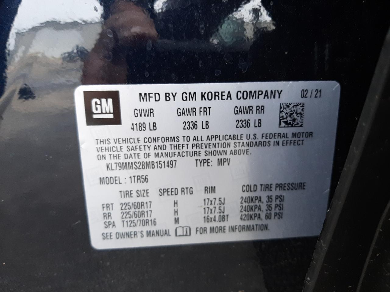 Photo 10 from auction – 2021 CHEVROLET TRAILBLAZE with VIN KL79MMS28MB151497
