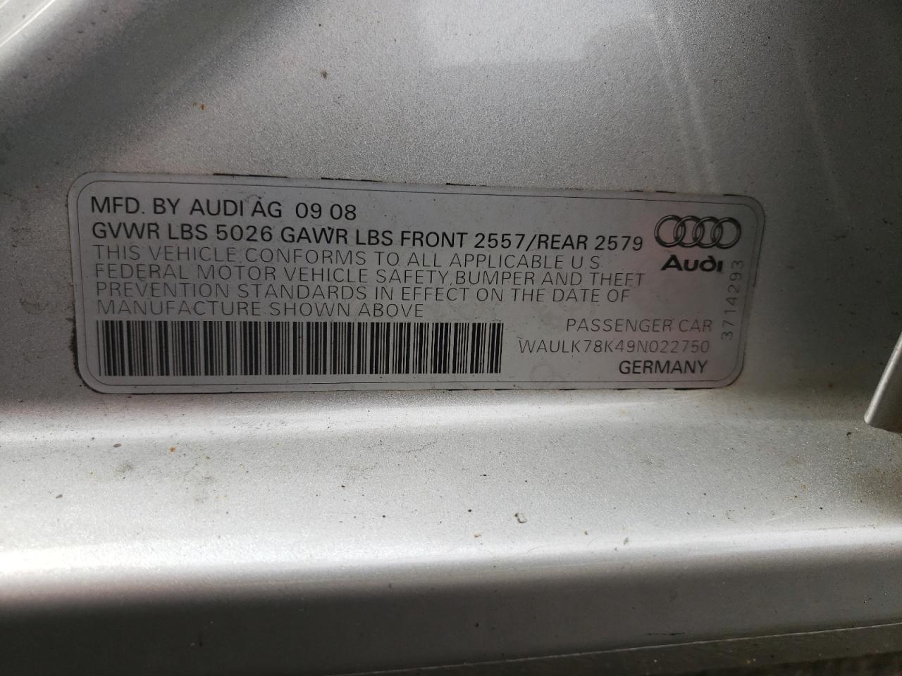 Photo 10 from auction – 2009 AUDI A4 3.2 QUA with VIN WAULK78K49N022750