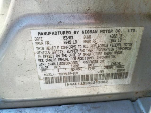 Photo 10 from auction – 2003 NISSAN ALTIMA BAS with VIN 1N4AL11D33C243863