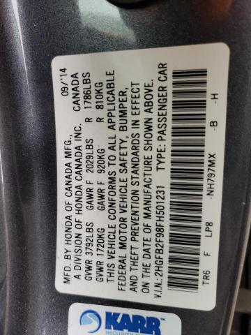 Photo 10 from auction – 2015 HONDA CIVIC EXL with VIN 2HGFB2F98FH501231