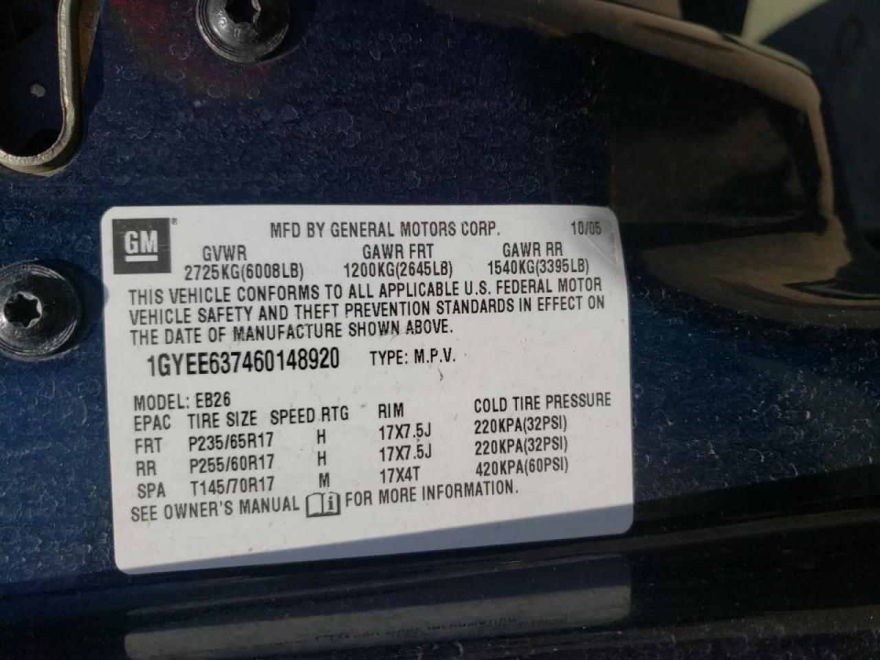 Photo 10 from auction – 2006 CADILLAC SRX with VIN 1GYEE637460148920