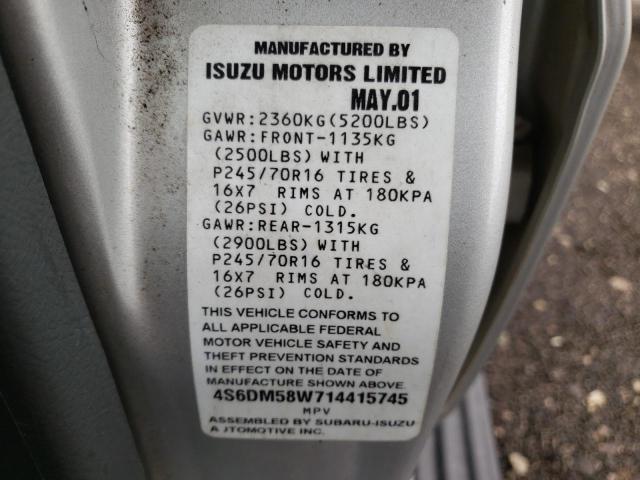 Photo 10 from auction – 2001 HONDA PASSPORT E with VIN 4S6DM58W714415745