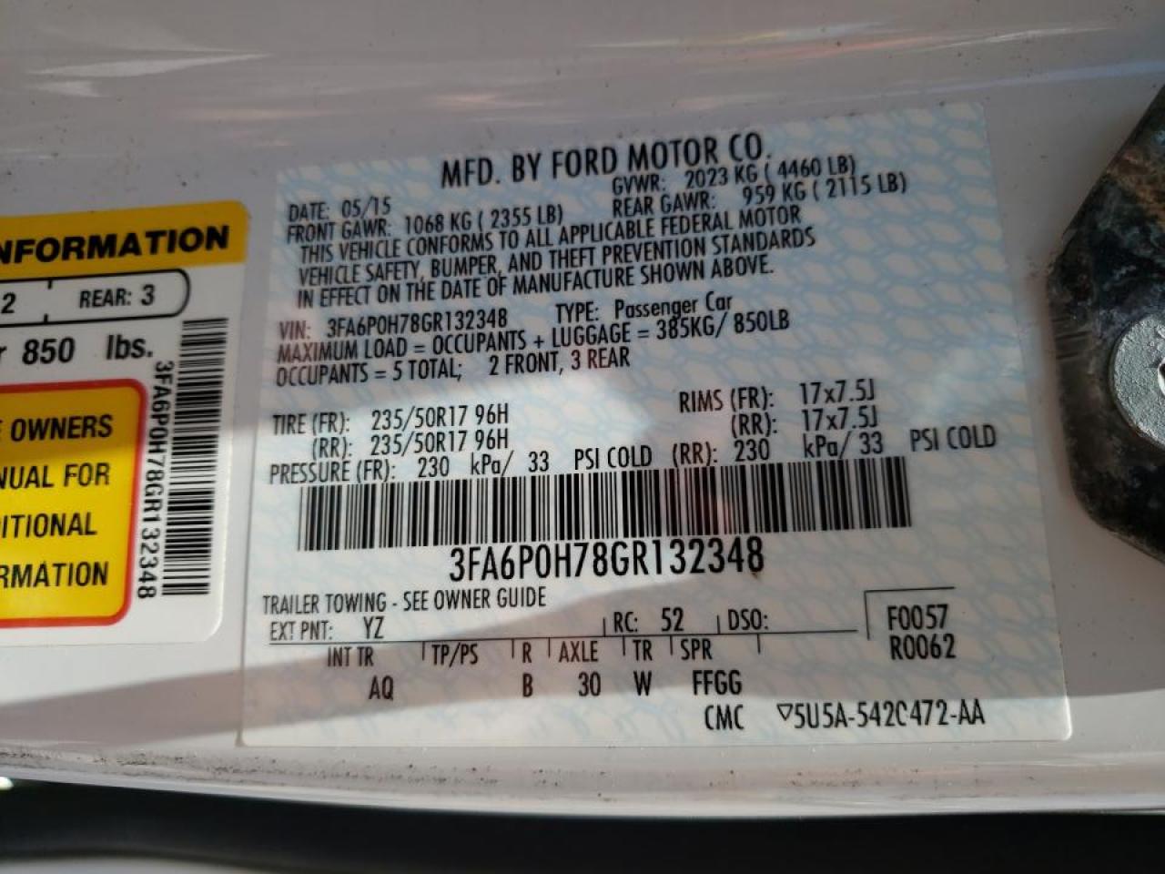 Photo 10 from auction – 2016 FORD FUSION SE with VIN 3FA6P0H78GR132348