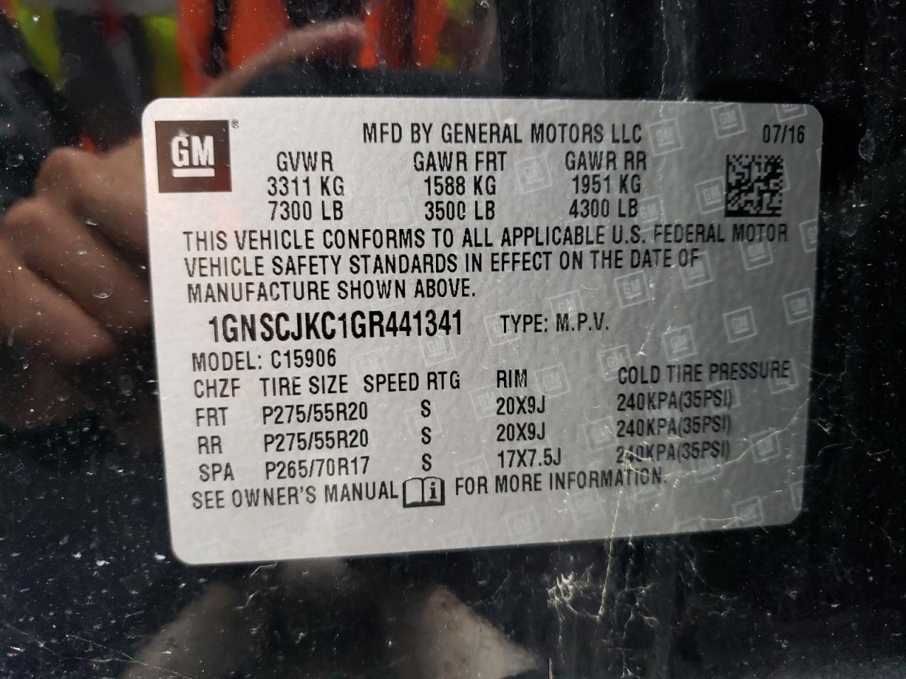 Photo 10 from auction – 2016 CHEVROLET SUBURBAN C with VIN 1GNSCJKC1GR441341