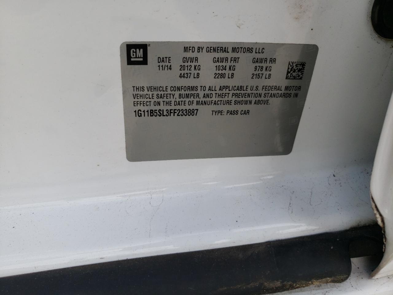 Photo 10 from auction – 2015 CHEVROLET MALIBU with VIN 1G11B5SL3FF233887