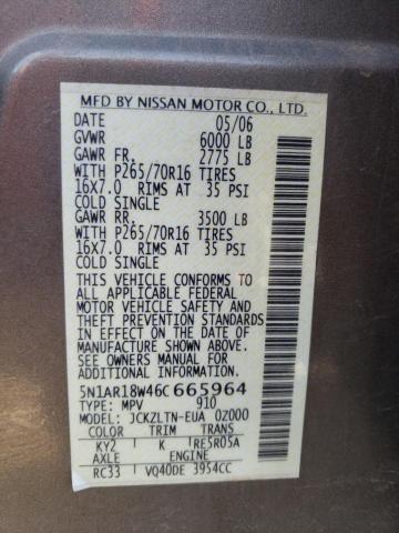 Photo 10 from auction – 2006 NISSAN PATHFINDER with VIN 5N1AR18W46C665964