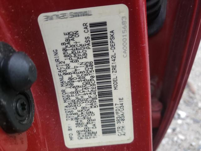 Foto 10 de la subasta – 2012 TOYOTA COROLLA BA con VIN 5YFBU4EE9CP015406