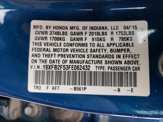 Photo 10 from auction – 2015 HONDA CIVIC LX with VIN 19XFB2F53FE062432