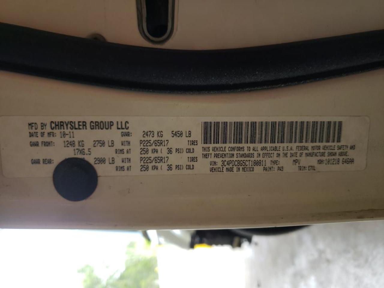 Photo 10 from auction – 2012 DODGE JOURNEY SX with VIN 3C4PDCBG5CT180811