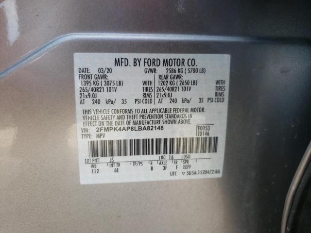 Photo 10 from auction – 2020 FORD EDGE ST with VIN 2FMPK4AP8LBA82148