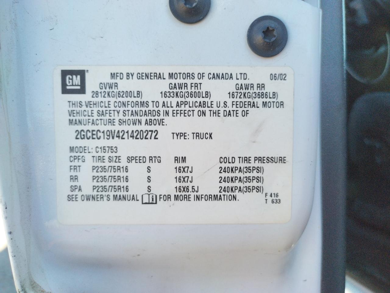 Photo 10 from auction – 2002 CHEVROLET SILVERADO with VIN 2GCEC19V421420272