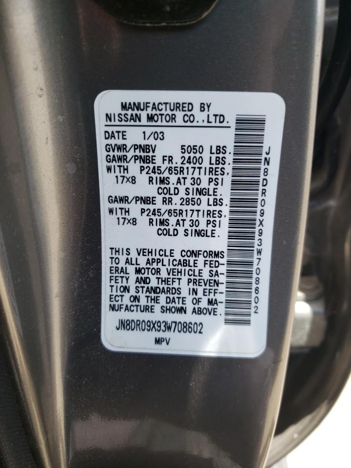 Photo 10 from auction – 2003 NISSAN PATHFINDER with VIN JN8DR09X93W708602