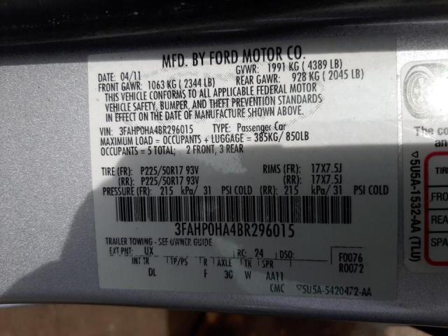 Photo 10 from auction – 2011 FORD FUSION SE with VIN 3FAHP0HA4BR296015
