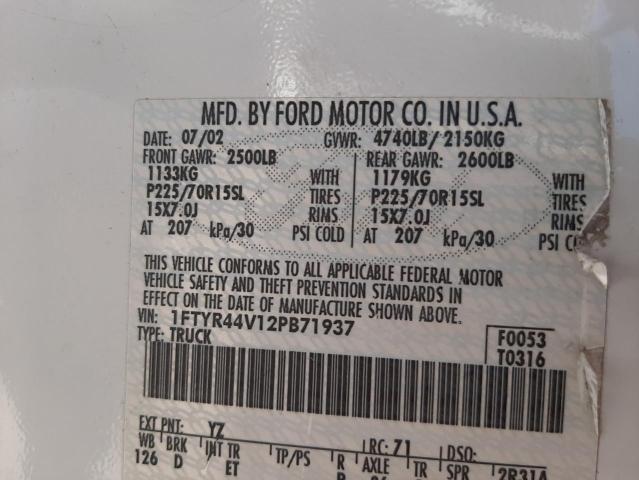 Photo 10 from auction – 2002 FORD RANGER SUP with VIN 1FTYR44V12PB71937