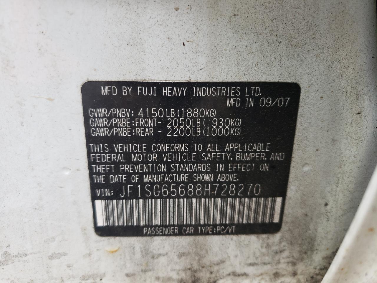 Zdjęcie 10 z aukcji – 2008 SUBARU FORESTER 2 z VIN JF1SG65688H728270