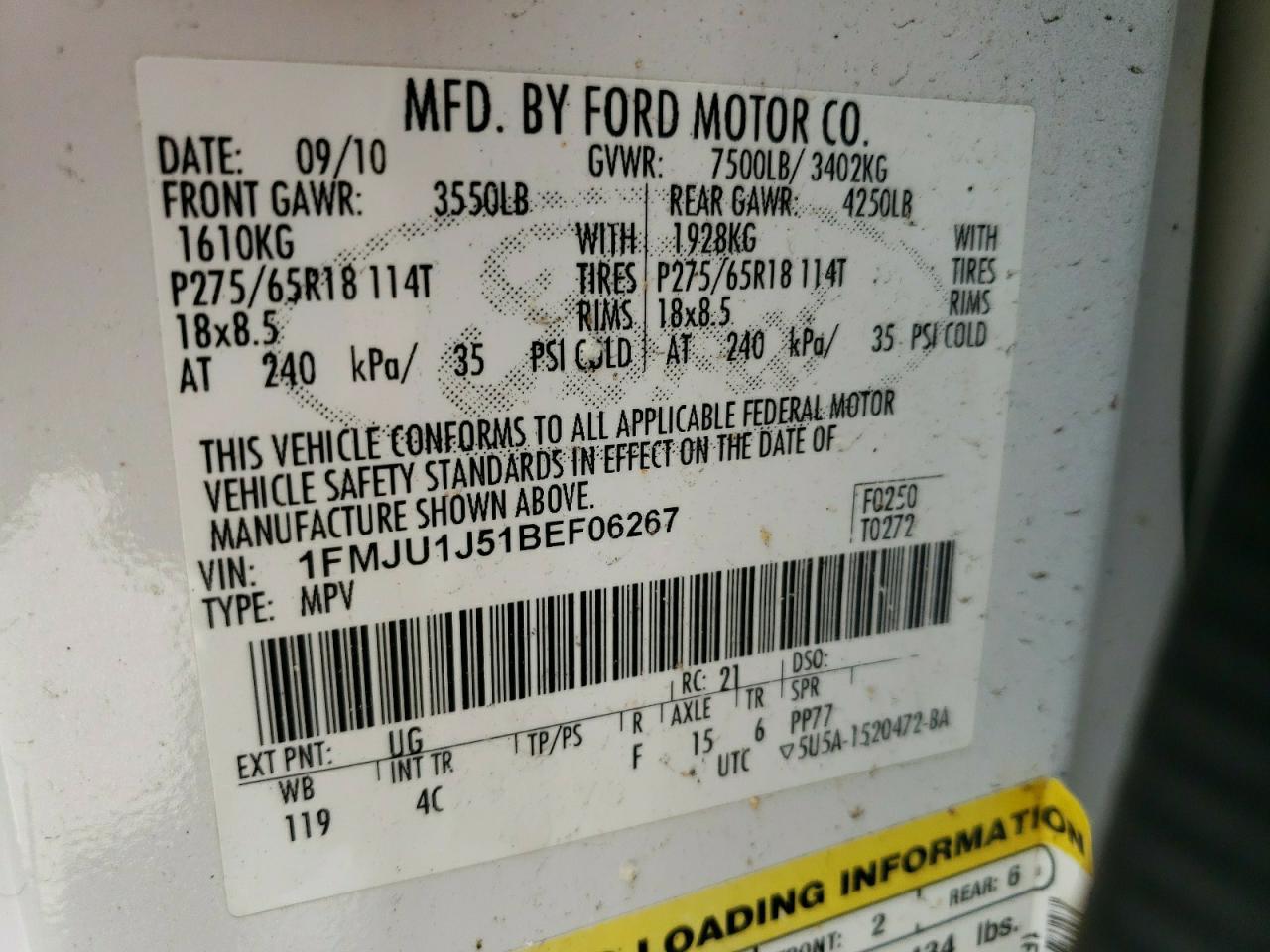Photo 10 from auction – 2011 FORD EXPEDITION with VIN 1FMJU1J51BEF06267