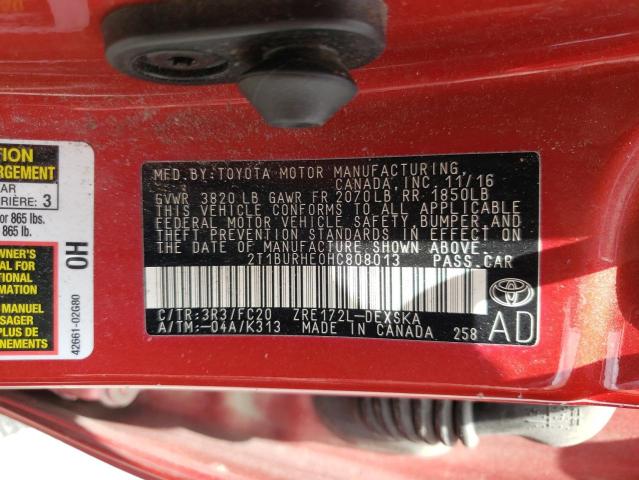 Photo 10 from auction – 2017 TOYOTA COROLLA L with VIN 2T1BURHE0HC808013