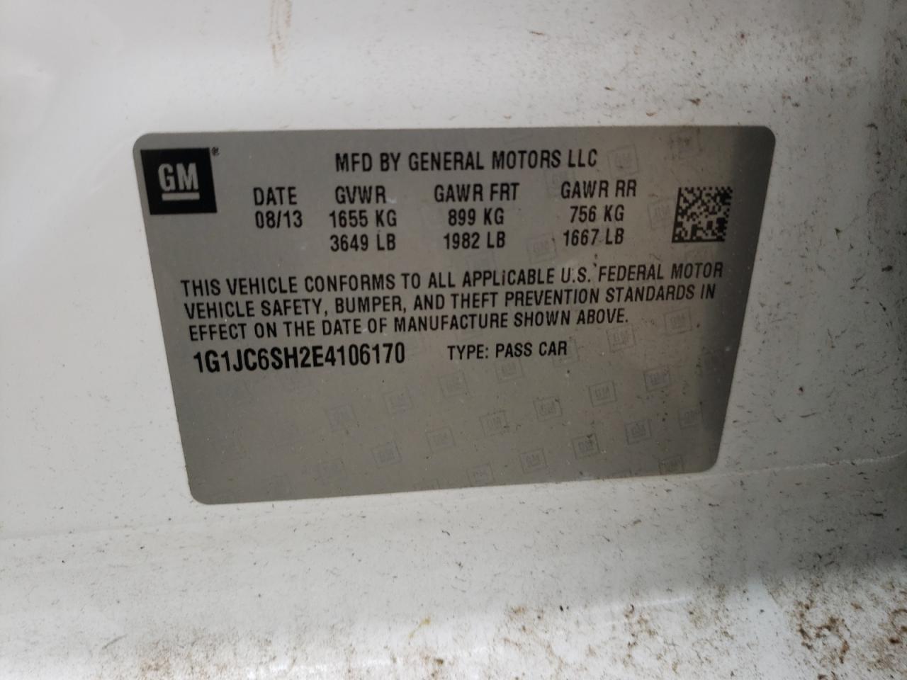 Photo 10 from auction – 2014 CHEVROLET SONIC LT with VIN 1G1JC6SH2E4106170