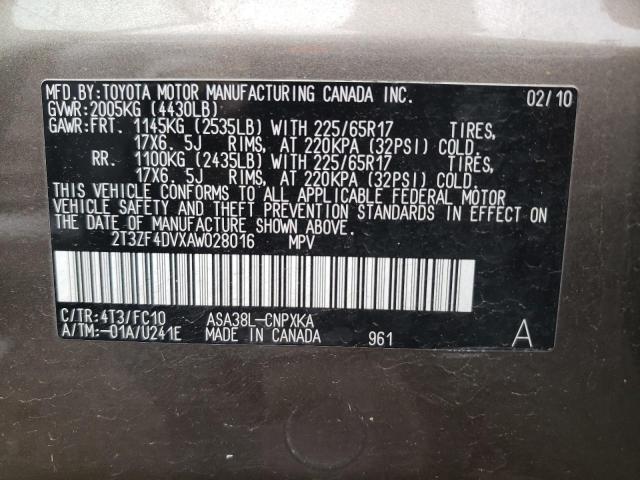 Foto 10 de la subasta – 2010 TOYOTA RAV4 con VIN 2T3ZF4DVXAW028016
