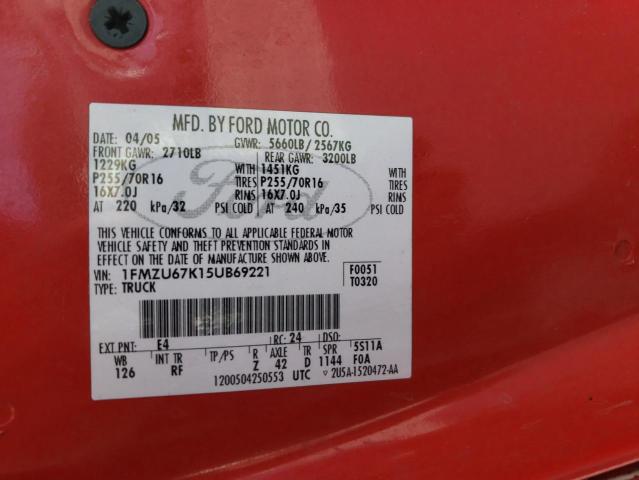 Photo 10 from auction – 2005 FORD EXPLORER S with VIN 1FMZU67K15UB69221