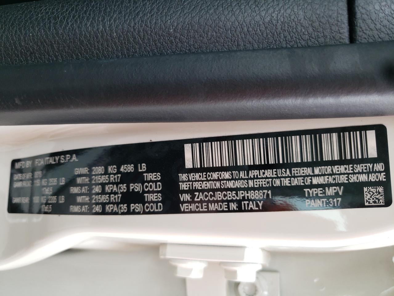 Photo 10 from auction – 2018 JEEP RENEGADE T with VIN ZACCJBCB5JPH88871