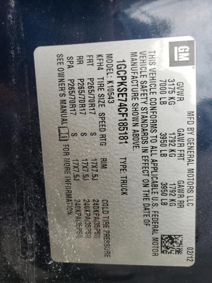 Photo 10 from auction – 2012 CHEVROLET SILVERADO with VIN 1GCPKSE74CF185181