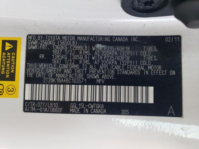 Photo 10 from auction – 2011 LEXUS RX 350 with VIN 2T2BK1BA4BC103571